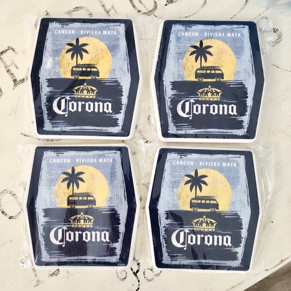 Corona, Beer, Cancun, Riviera Maya, Mexico, Wooden Drink Coasters, Set Of 4, NEW